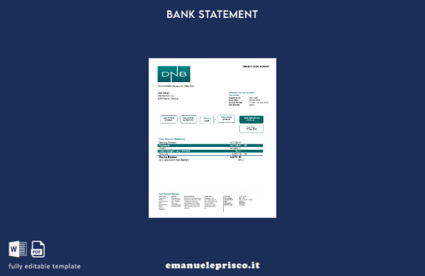 modello word di estratto conto bancario Norvegia DNB in ​​stile verificato